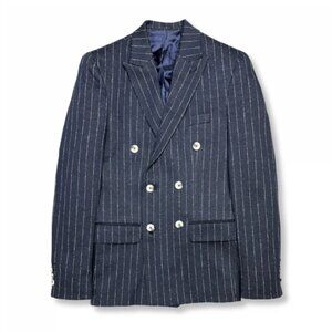 MOSS London Premium Wool-Blend Bouclé Stripe Double-Breasted Sport Jacket (Navy)